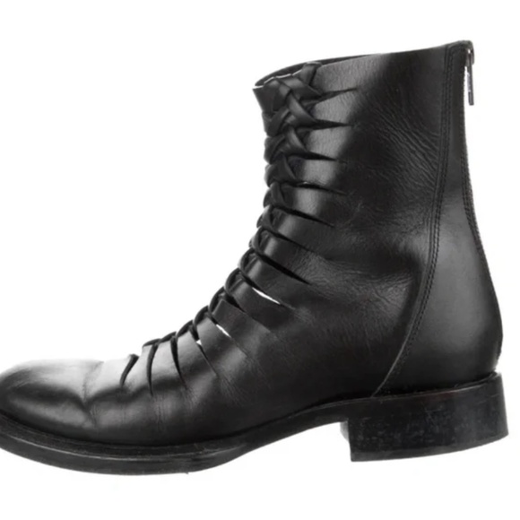 Rare ANN DEMEULEMEESTER Black Cut-out Leather Low Boots (Size 7) - Picture 8 of 11